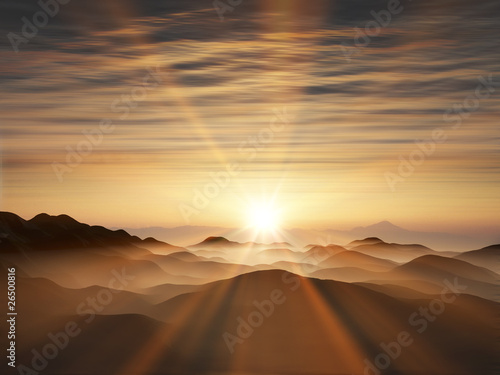 Plakat słońce góra ładny krajobraz niebo