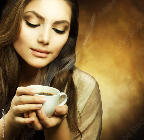 Obraz na płótnie moda portret kawa piękny kobieta