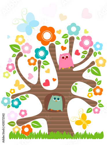 Plakat drzewa kreskówka sztuka pejzaż kwiat