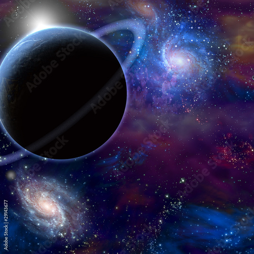 Plakat księżyc noc wszechświat pole planeta