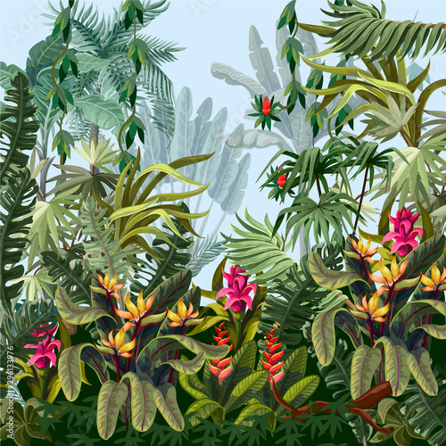 Naklejka wzór plaża tropikalny las dziki