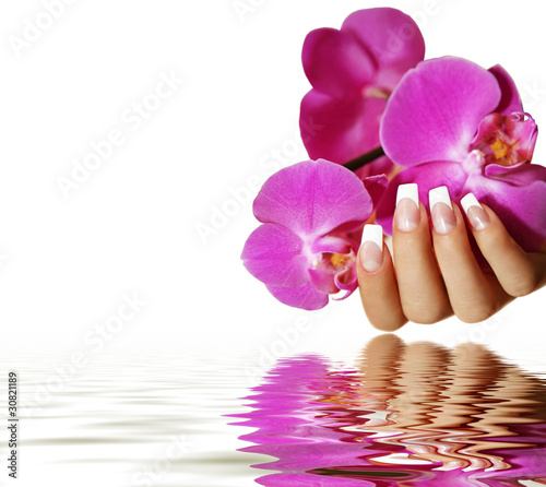 Plakat salon ładny manicure kwiat