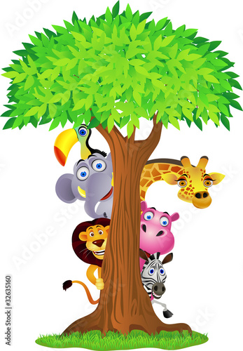 Plakat drzewa ssak fauna zabawa komiks
