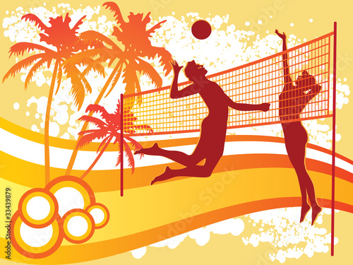 Plakat słońce fitness sport plaża piłka