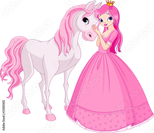 Naklejka Piękna księżniczka i koń