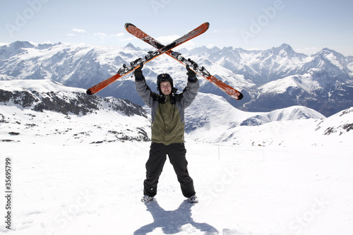 Naklejka śnieg portret chłopiec sport niebo