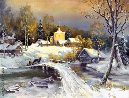 Obraz na płótnie kościół wiejski wioska woda droga