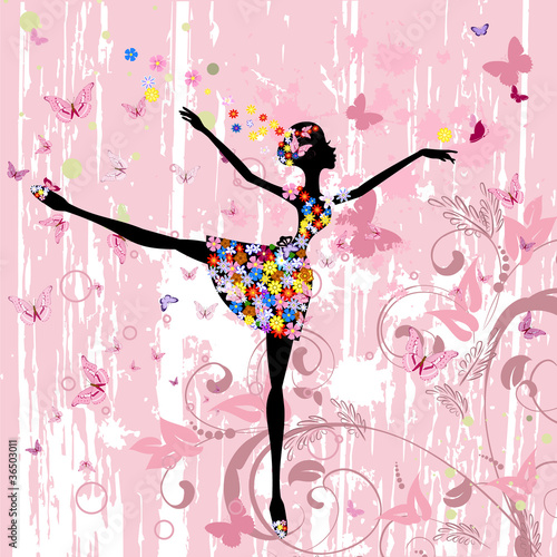 Plakat motyl kreskówka taniec kobieta baletnica