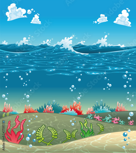 Naklejka morze pejzaż komiks fala tropikalny