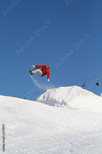 Plakat sport snowboard góra narty