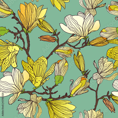 Plakat vintage piękny sztuka stary magnolia
