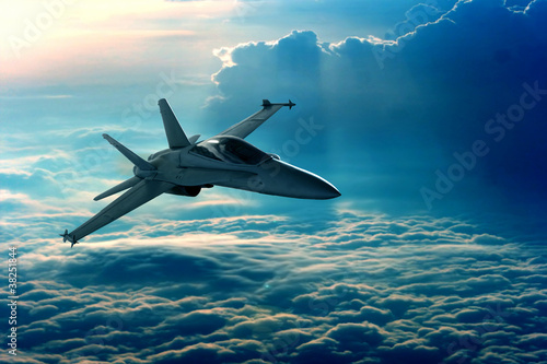 Naklejka wojskowy samolot niebo odrzutowiec