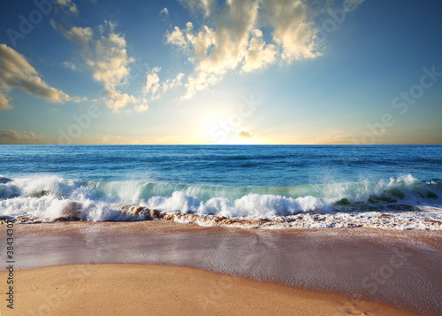 Plakat fala niebo plaża ameryka tropikalny