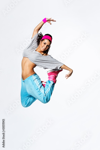 Fotoroleta kobieta ćwiczenie uśmiech aerobik tancerz