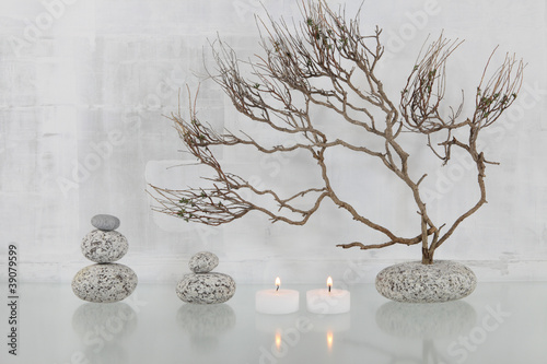Obraz na płótnie świeca wellnes zen gałązka płomień