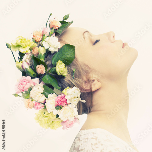 Naklejka portret twarz wellnes kwiat kobieta