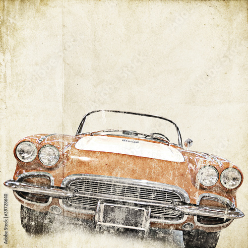Plakat samochód vintage stary sztuka modny