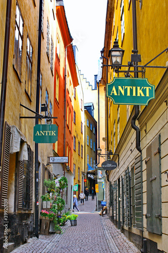 Naklejka Ulica starego miasta w Sztokholmie