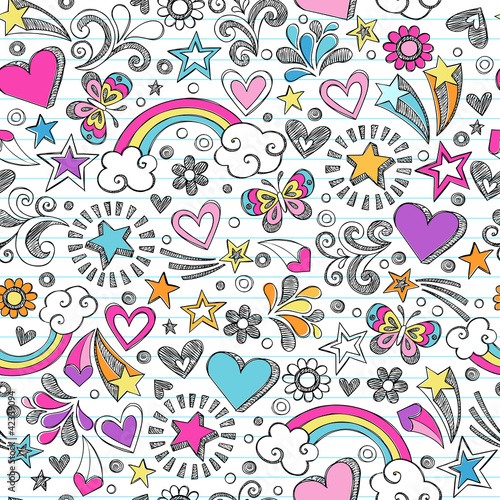 Plakat wzór serce motyl kwiat miłość