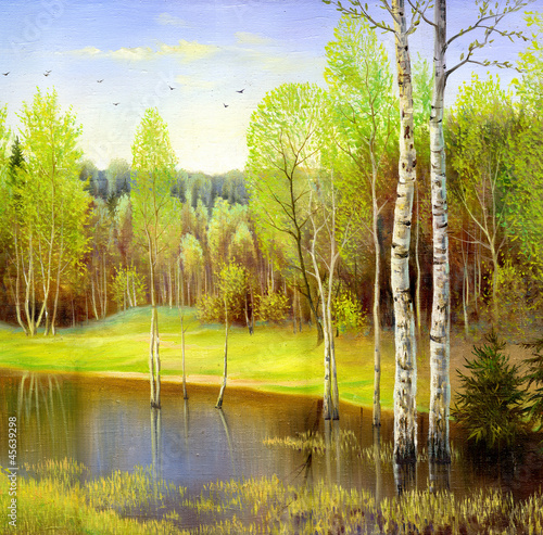 Obraz na płótnie obraz drzewa woda lato park
