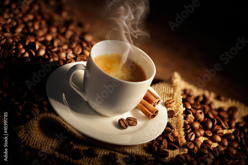 Naklejka kawa napój expresso filiżanka ziarno