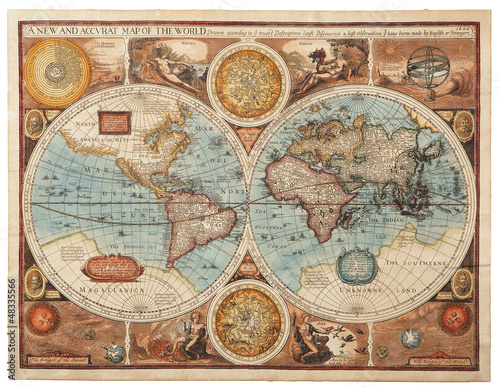 Plakat świat północ stary retro mapa