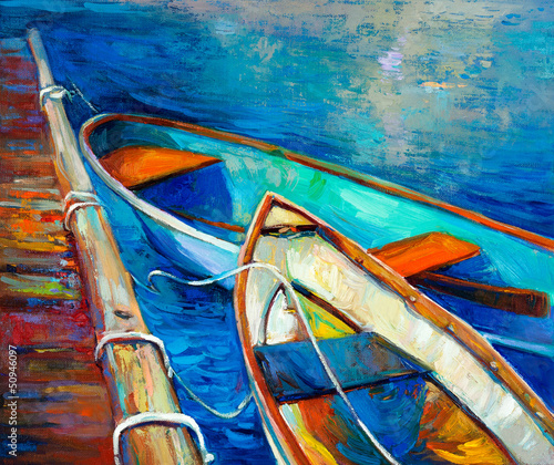 Plakat łódź obraz olej