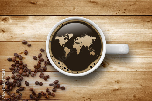 Fototapeta kawiarnia mapa świat kawa filiżanka