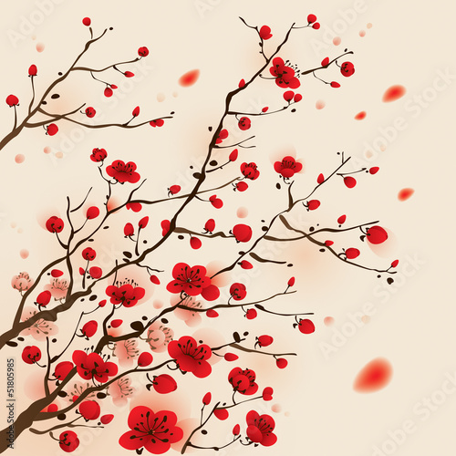 Naklejka chiny kwiat japonia wzór drzewa
