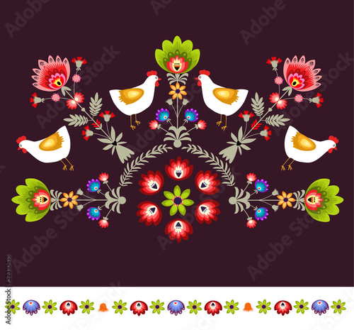 Plakat kwiat ornament ludowy sztuka wzór