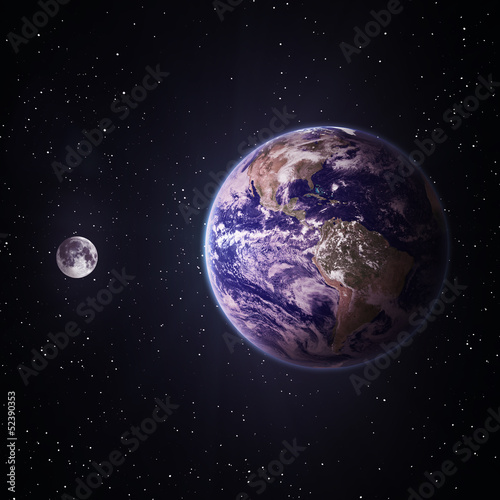 Fotoroleta morze planeta kontynent księżyc glob