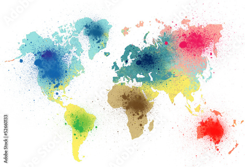 Fototapeta Kolorowa mapa świata, wykoanana technika kleksów