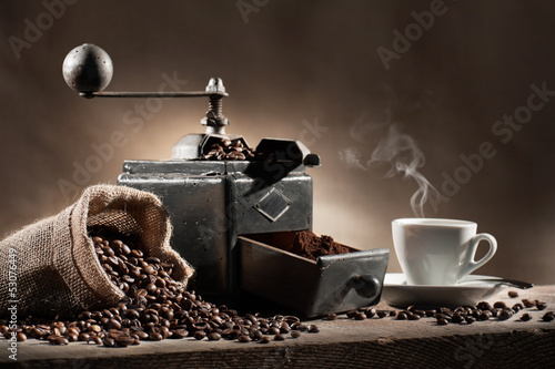 Naklejka kawa młynek do kawy expresso retro czarna kawa