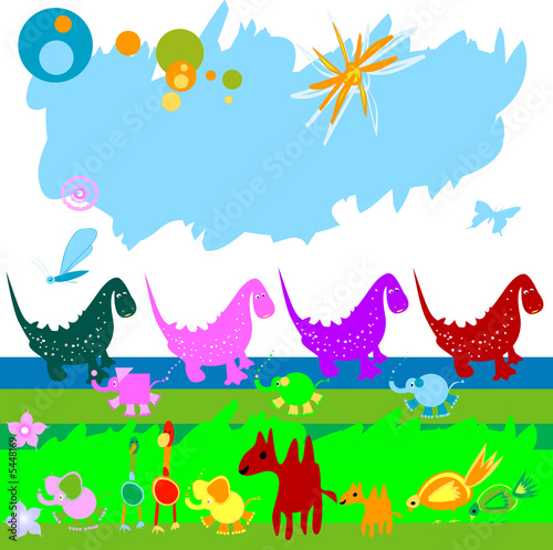 Plakat Dinozaury i różne zwierzątka