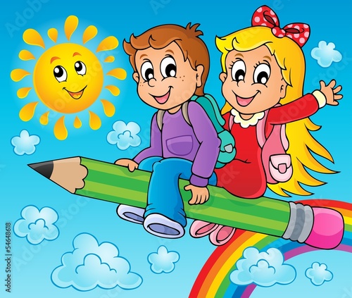 Plakat dzieci niebo kreskówka