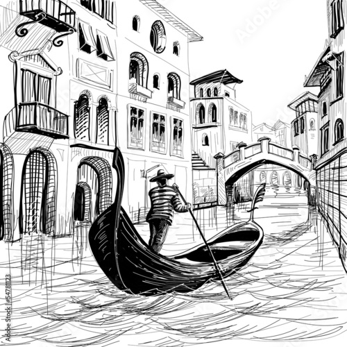 Fotoroleta Szkic gondoliera w Wenecji