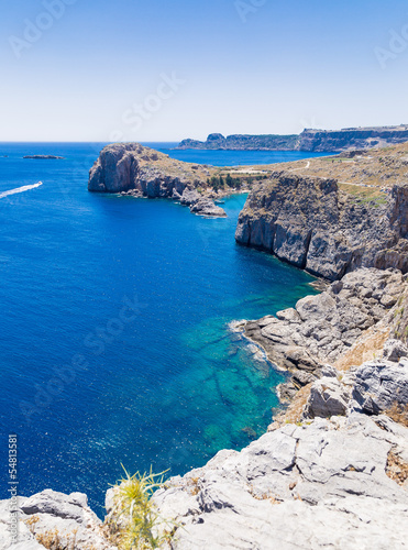Plakat piękny grecki stary morze europa