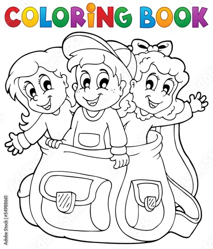 Obraz na płótnie Kolorowanka dzieciaki w torbie