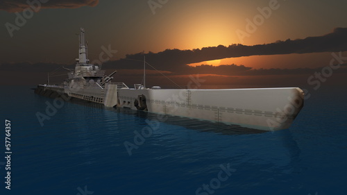 Naklejka morze statek wojskowy fala
