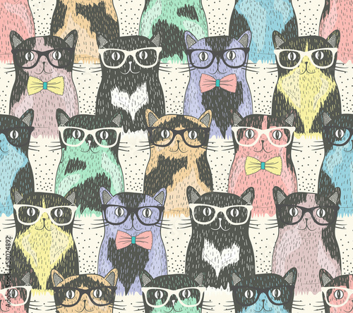 Plakat Koty w okularach i muszce