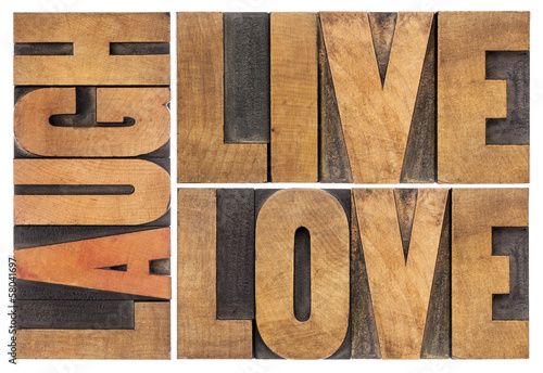 Naklejka Miłość, życie, śmiech z drewna