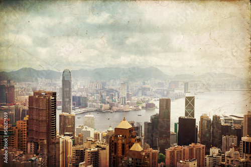Naklejka metropolia architektura retro panoramiczny hongkong