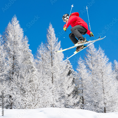 Naklejka narciarz lód wyścig niebo