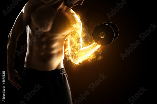 Plakat mężczyzna hantle sportowy sport fitness club