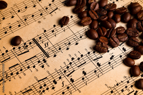 Fotoroleta kawiarnia muzyka vintage kawa