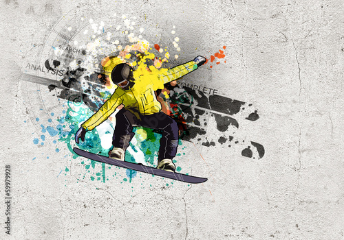 Fotoroleta sport retro snowboard graffiti śnieg