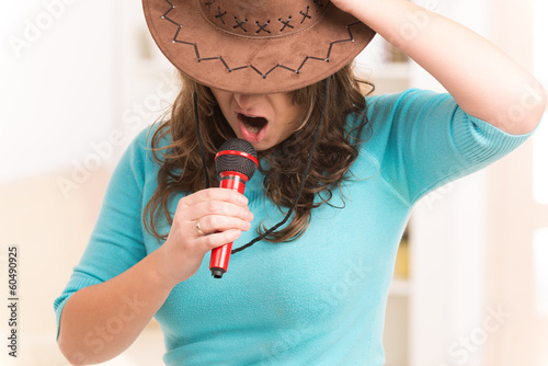 Fototapeta twarz kobieta karaoke piękny