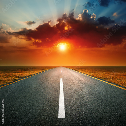 Plakat autostrada transport pole natura słońce