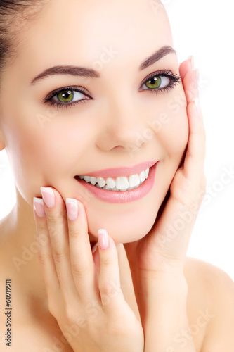 Plakat kobieta usta uśmiech piękny kosmetyk
