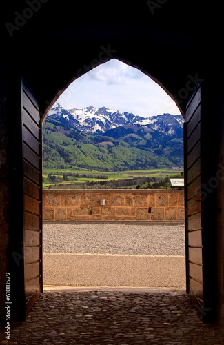 Naklejka obraz widok zamek alpy